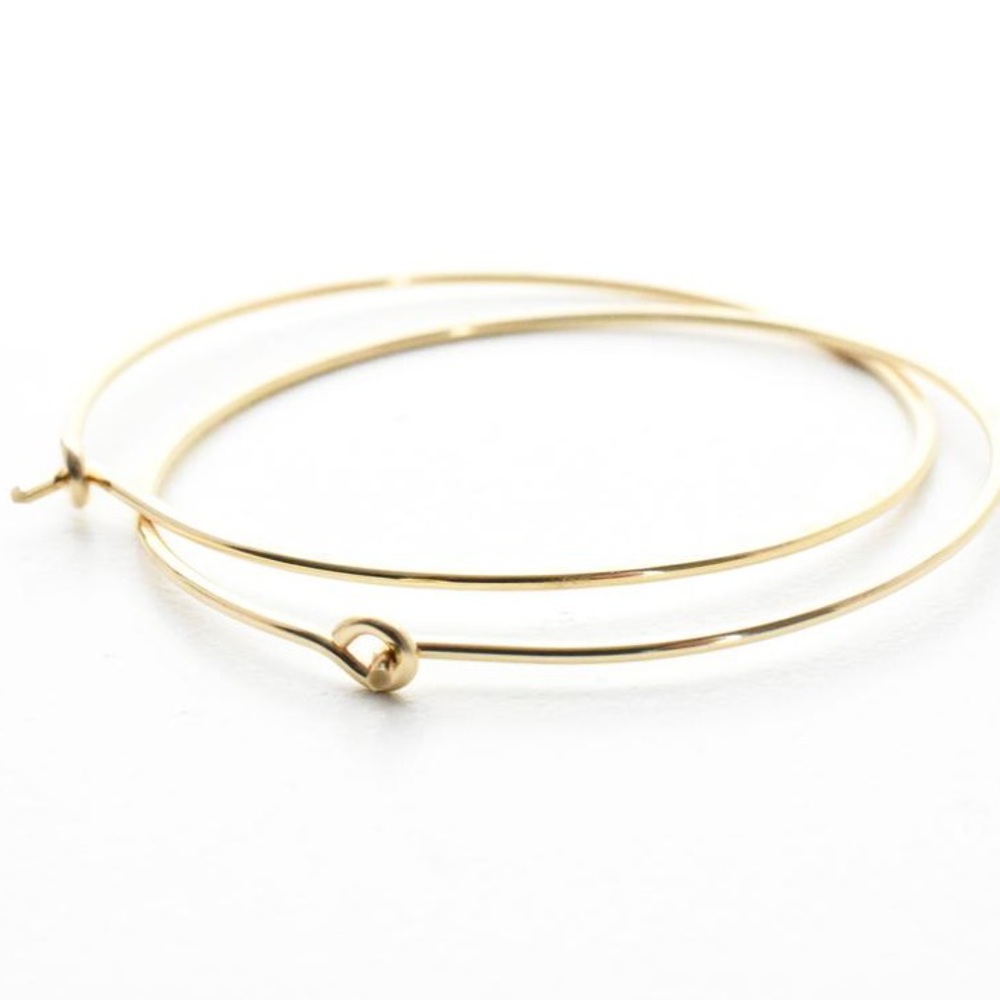 2” 50mm 14k Gold Wire Thin Polished Hoop Earrings - Picture 2 of 7